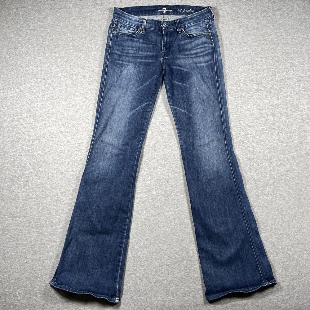 7 For All Mankind Jeans Womens 28 Blue Flared A' Pocket Embroidered Medium Wash